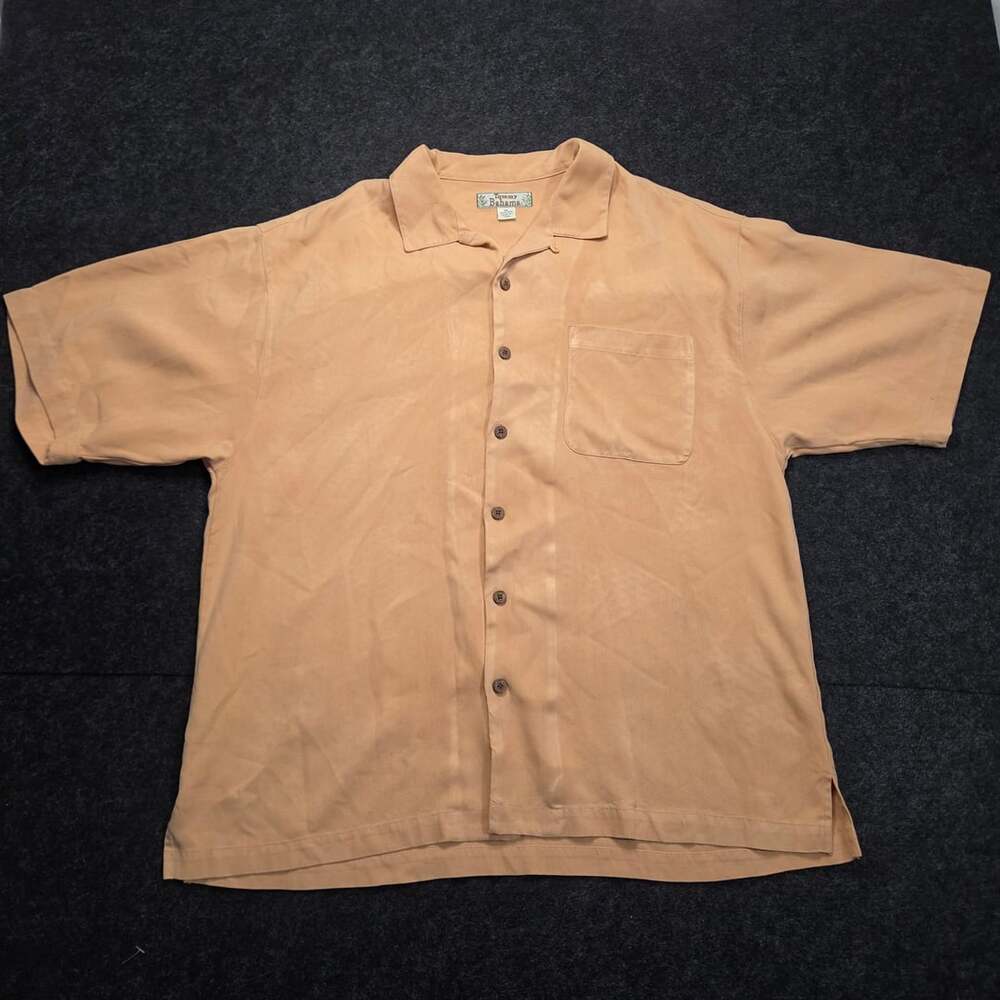 Tommy Bahama 100% Silk Orange Short Sleeve Button Up Camp Shirt XL